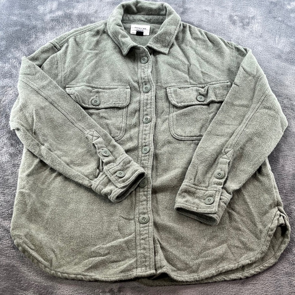 American Eagle Outfitters Green Cotton Button Front Shirt Jacket XS YFF506W
